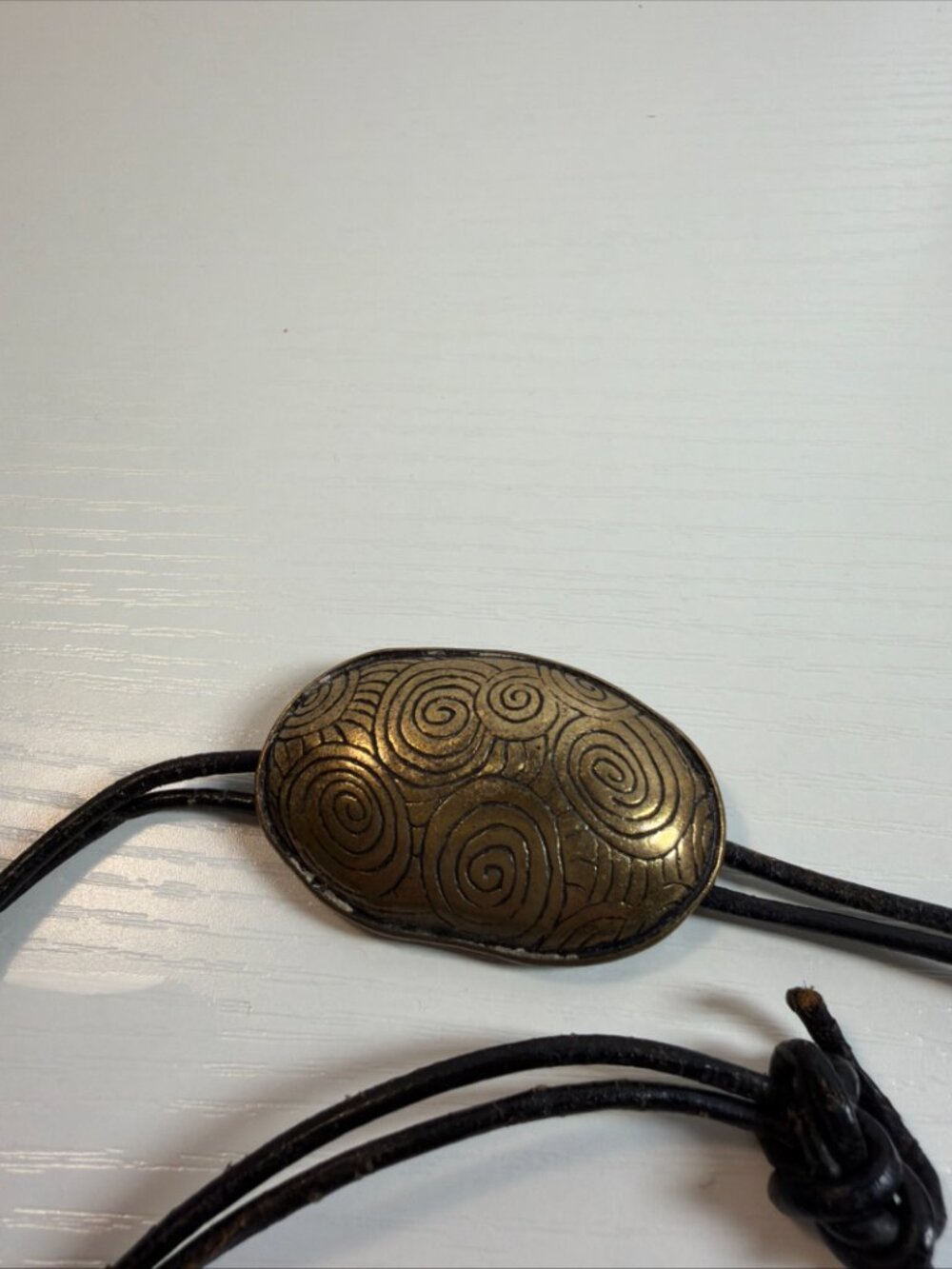 Chico’s Boho Geometric Patterned Brass Pendant Etched 2Strand Cord